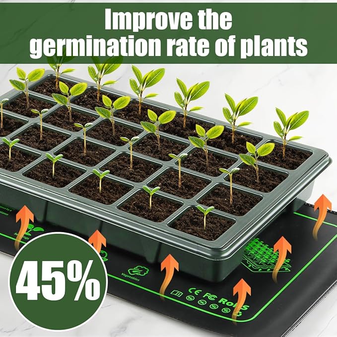 4 Pack Graphene Seedling Heat Mats for Plants, Waterproof Heating Pads for Seeds Germination and Microgreen Trays Thick and Reusable 20W