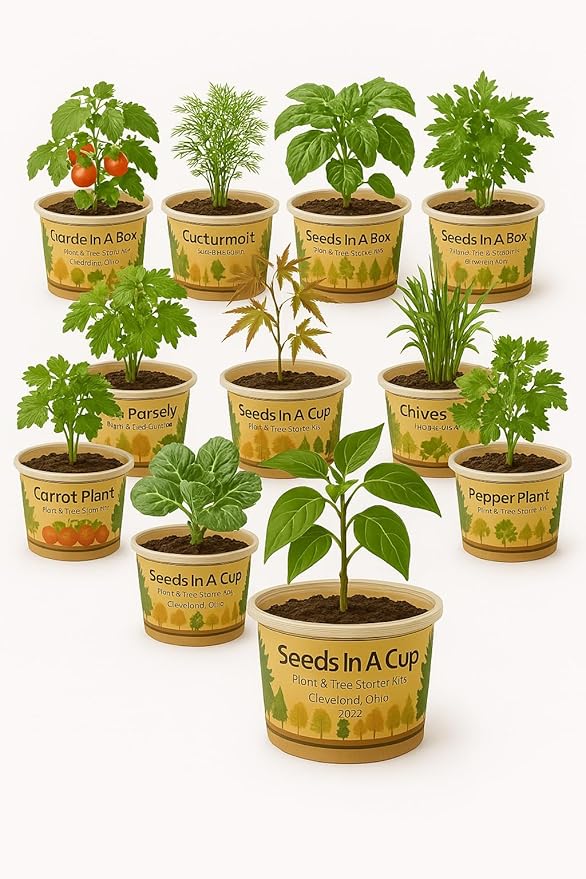 Seeds In A Cup® Custom Garden in A Box – 10-Pack Grow Kit with 50+ Vegetable & Herb Seed Options, Complete Indoor/Outdoor All-in-One Gardening Starter for Beginners, Families & Food Love
