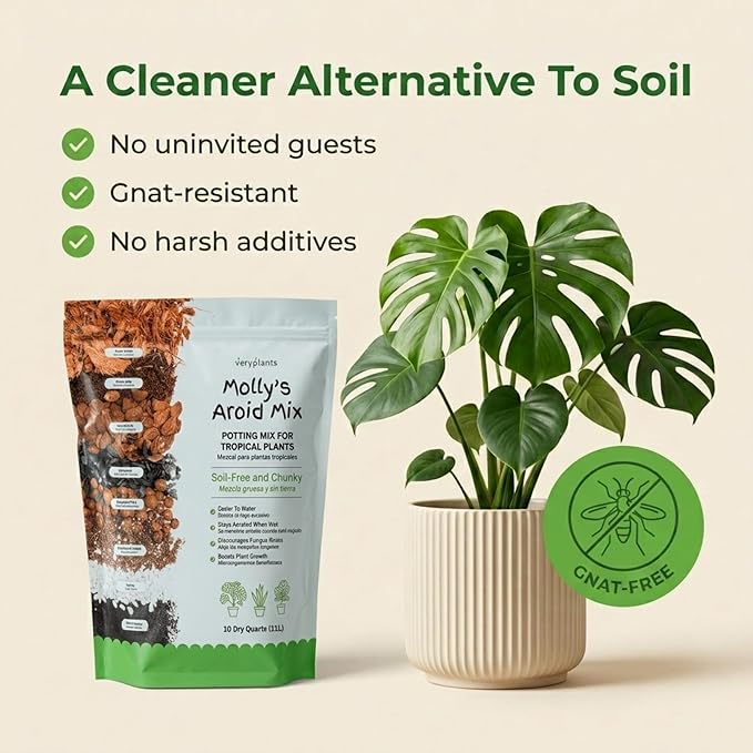 Molly's Aroid Mix - Premium Soilless Potting Mix for Houseplants - Fast Draining, Chunky & Easier to Water vs. Soil for Indoor Plants - with Bark, Coco Chips, Worm Castings, Mycorrhizae 5 Dry Quarts
