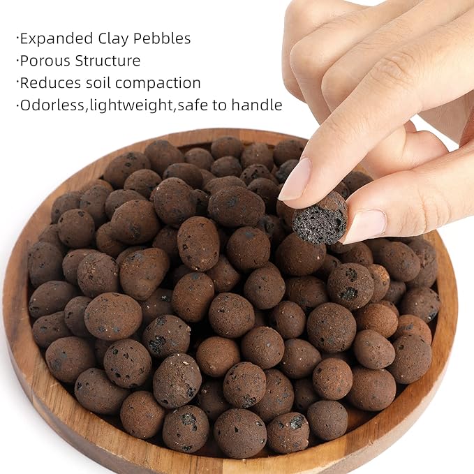 2 Liters Leca Expanded Clay Pebbles 0.4''-0.7'' Grow Media Porous Stones Natural Clay Aggregate Pellet Ventilation Drainage Water Purification Ceramsite for Hydroponics, Orchids, Aquaponics
