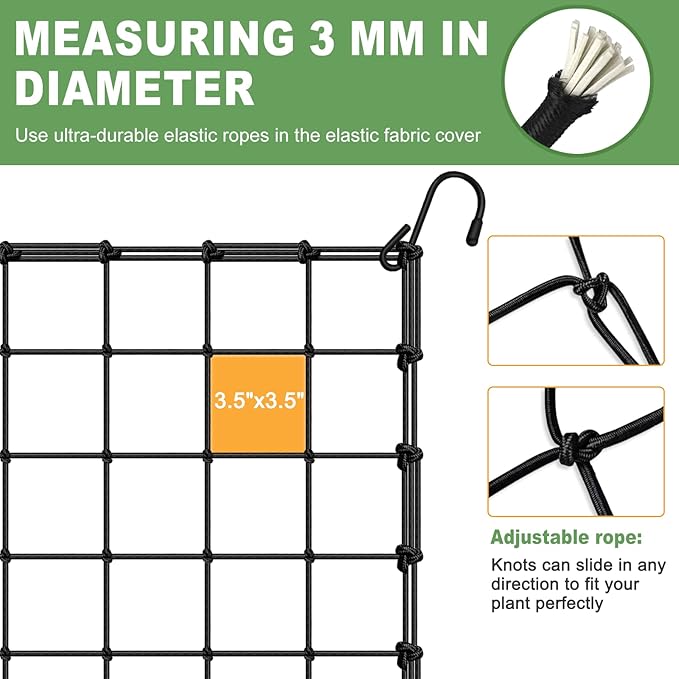2x4 Trellis Net for Grow Tent, Stretchy Scrog Net Heavy Duty Trellis Netting with Hooks for Climbing Plants Outdoor Indoor Plant Growing Tents, Cucumber Trellis Netting Support for Garden