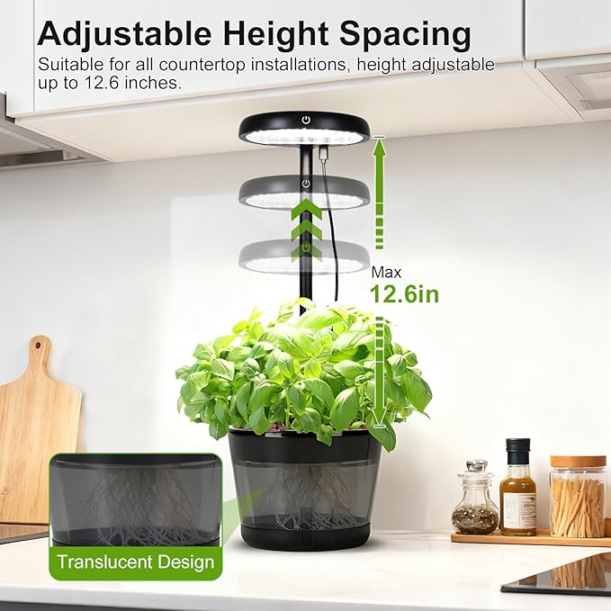 Indoor Clay pellets hydroponic Gardening System with 20-W LED Plant Grow Light.The Translucent hydroponic Growing System for Hydroponic Herbs, Vegetables, Lettuce Harvest on Countertop
