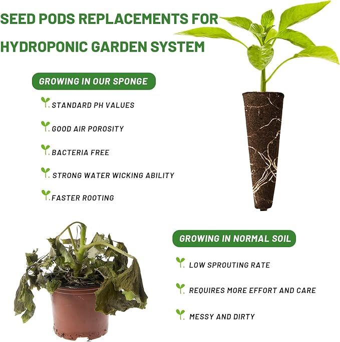 300Pcs Growth Sponges for Pods, Greenhouses Sponges, Grow Sponges for Greenhouses & Germination Equipment, Starter for Indoor Garden System (Brown)