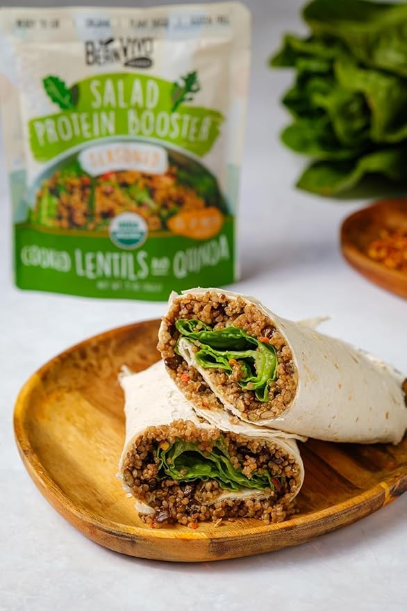 BeanVIVO 6-Pack Salad Protein Booster - Organic Lentils & Quinoa, fully cooked and seasoned, delivering a burst of taste and 10g of protein-packed goodness in every pouch 5oz