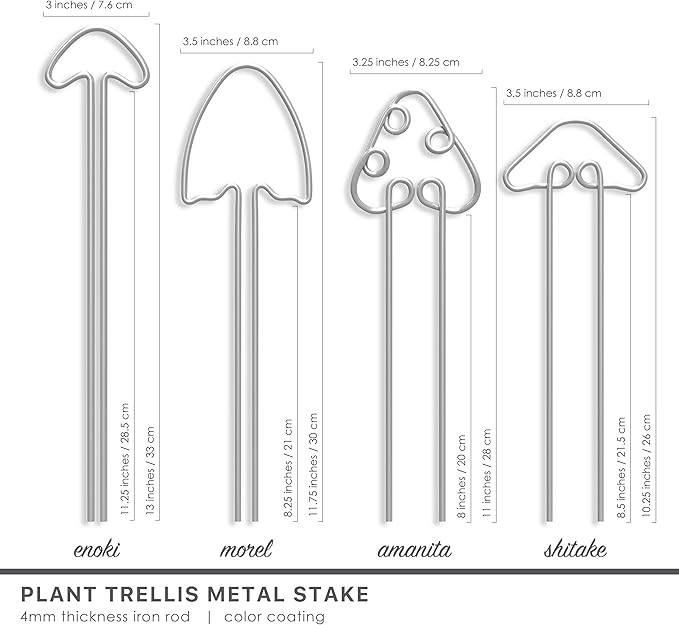 Small Metal Trellis for Indoor Plants Metal Plant Stake for Climbing House Plants Plant Support for Potted Plants Orchids, Monstera, Pothos, Ivy, Hoya Set of 4 Mushrooms (Simply Silver)