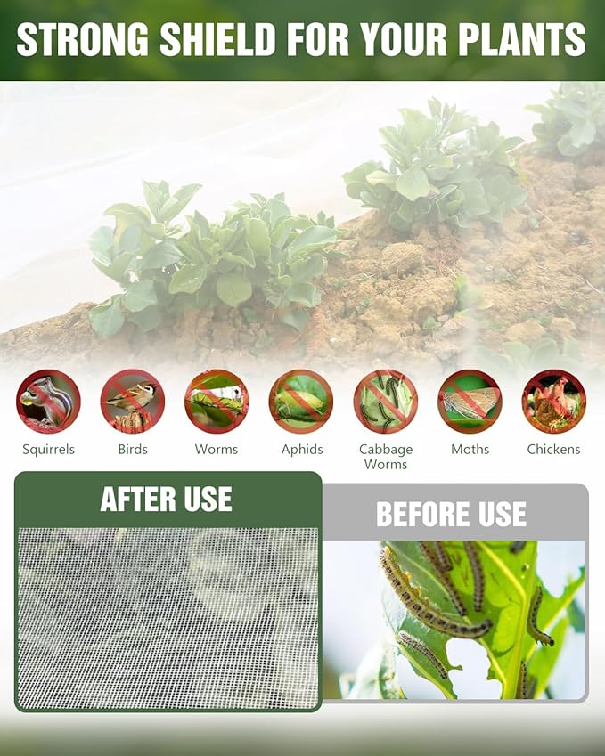 joyhalo Garden Netting for Raised Beds, 6 Sets Garden Hoops with for Raised Beds 10x20 Ft Garden Net, Bird & Cicada Net for Trees, Garden Mesh Netting for Greenhouse, Vegetable, 18 Clips Included