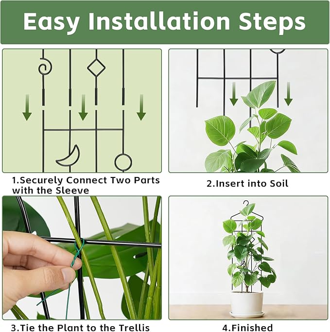 4 Pack 32'' Bell-Shaped Plant Trellis for Climbing Plants Outdoor & Indoor,Garden Metal Trellis for Potted Plants Climbing Plants, Monstera Houseplant Trellis for Hoya Pothos Vine Ivy