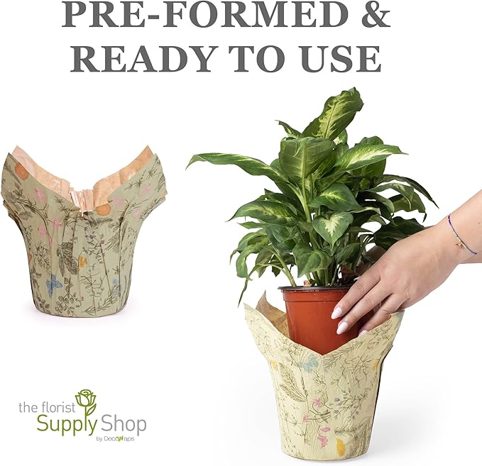 Premium 6” AZA Plant Pot Covers, Decorative Plant Sleeve for Indoor & Outdoor House Plants, Reusable and Gift-Ready for Flower Pots, Green-Print, Pack of 5
