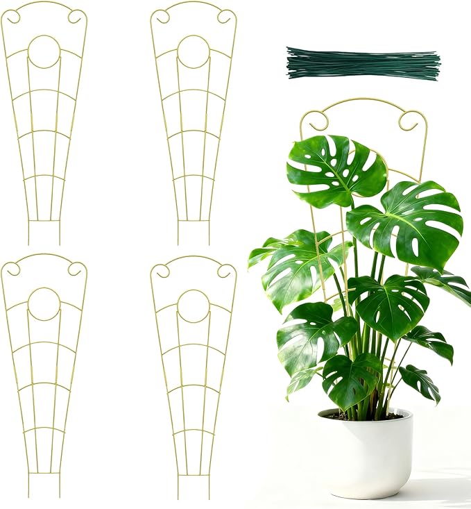 30 Inch Trellis for Climbing Plants Indoor 4 Pack Indoor Plant Trellis for Potted Plants Metal Garden Trellis for pots Indoor Outdoor for Monstera Pothos Vine Ivy Hoya(4Pcs 30inch Gold)