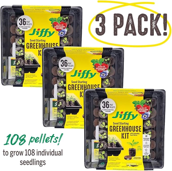 Jiffy Seed Starting Tray Kit - 36 Cell, Bonus 3 Pack, Seeding Starter Kit - 11 x 11 x 4.25 in - Plastic
