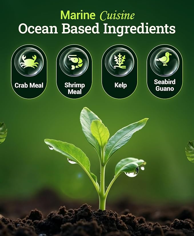 FoxFarm Marine Cuisine All Purpose Fertilizer - 10-7-7 Ocean-Based Plant Food with Crab Meal, Seabird Guano - Slow Release Fertilizer for Vegetables, Flowers, Roses & Container Plants - 4 lb