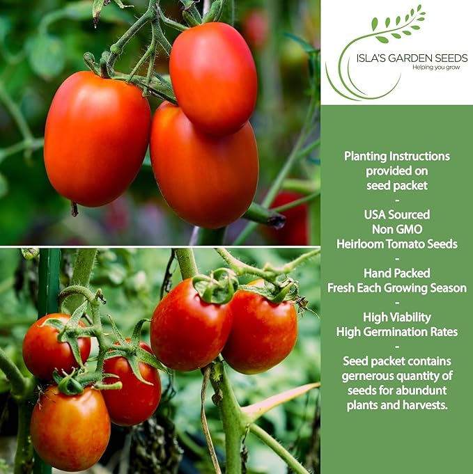 Roma Heirloom Tomato Seeds for Planting – 300+ Non-GMO Seeds, Botanical Name: Solanum lycopersicum, 90% Germination Rate, Classic Paste Tomato for Sauces & Canning, by Isla’s Garden Seeds, Gift Idea