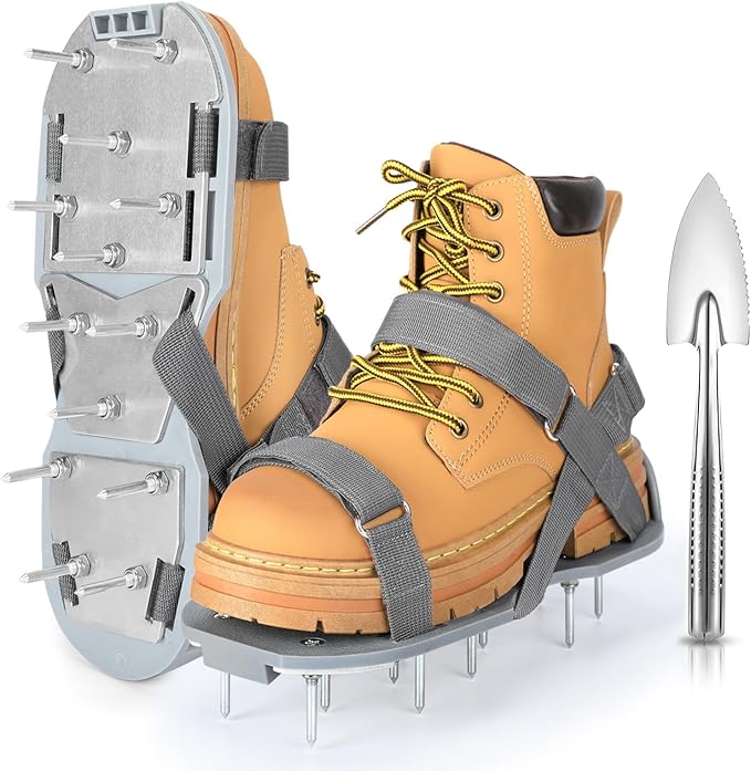 DenForste Lawn Aerator Shoes for Grass - Pre-Assembled Grass Aerator Shoes for Lawn - Soil Yard Aerator Tool for Aerating Patio Garden, Gray