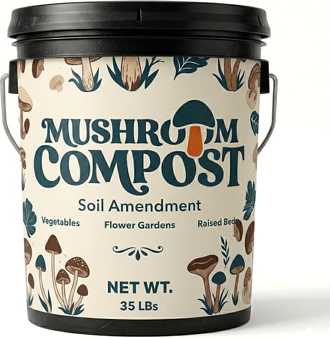 Mushroom Soil Compost Pail, Organic Nutrient-Rich Garden Soil for Vegetables, Flowers, Raised Beds, Lawn & Planting Mix (35 lb)