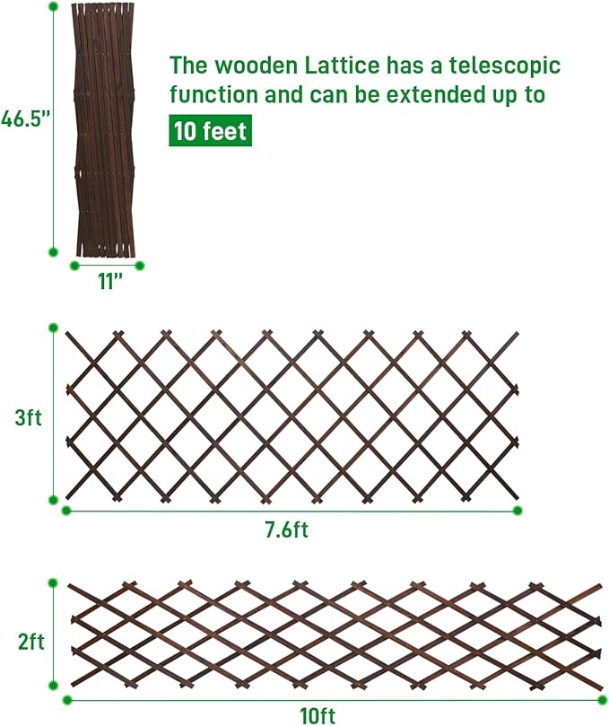 2Pack 47.2Inch Wooden Lattice Wall-Expandable Plant Garden Trellis for Climbing Plants Outdoor