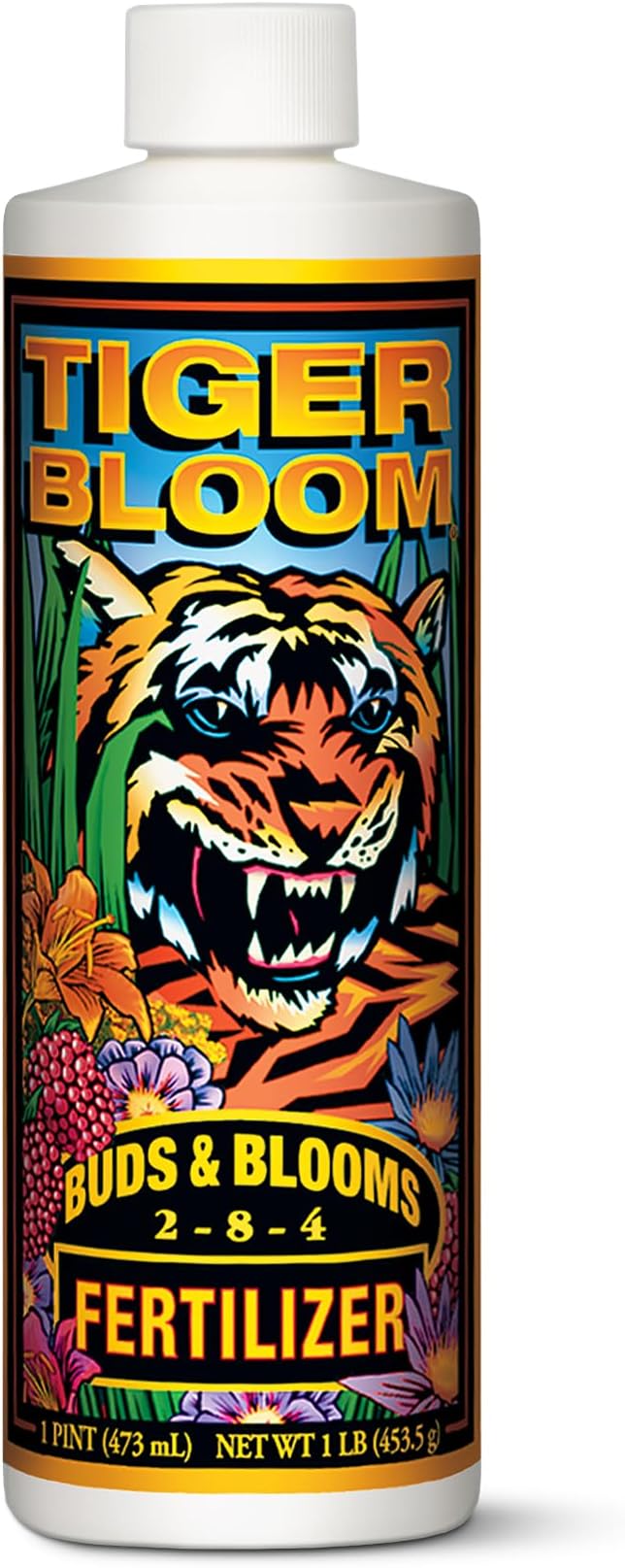 FoxFarm Tiger Bloom Liquid Plant Food - Phosphorus Fertilizer for Buds, Blooms & Flowering - Supports Soil & Hydroponic Systems - High Micronutrient Formula with 2-8-4 Nutrient Ratio - 1 Quart