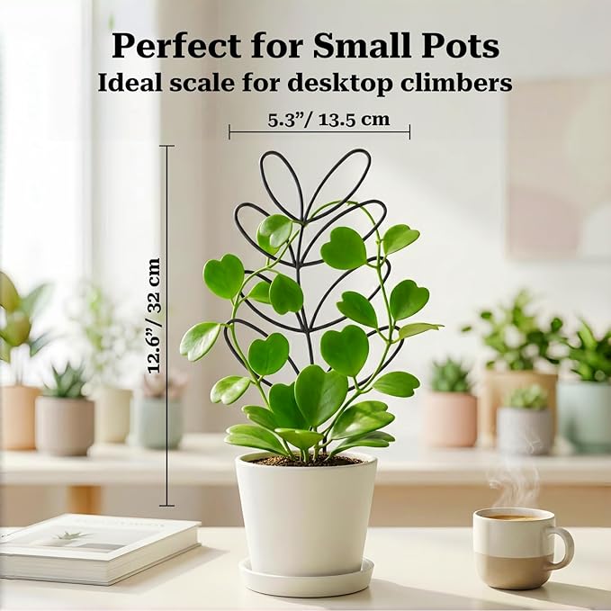 Plant Trellis Indoor Climbing Support - 3-Pack 12.6" Small Metal Garden Trellises for Potted Hoya Pothos Monstera - Rustproof Outdoor Gardening Accessories for Plant Lovers