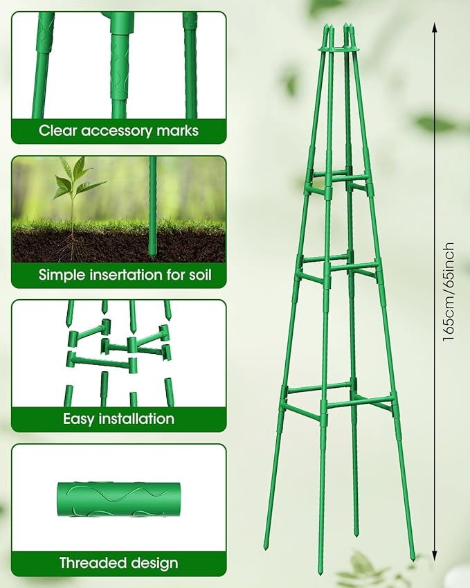 4 Pack Garden Trellis for Climbing Plants Outdoor, 6FT Plant Trellis Support for Climbing Vine, Plant Support Tower Cages Plastic Coated Metal Pipe Supports for Outdoor Indoor,Tomato cage