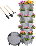 GameXcel Vertical Planter 7 Tier Stackable Planters Garden Planters Strawberry Herb Flower and Vegetable Planter Indoor Outdoor Gardening Pots with Removable Wheels and Tools