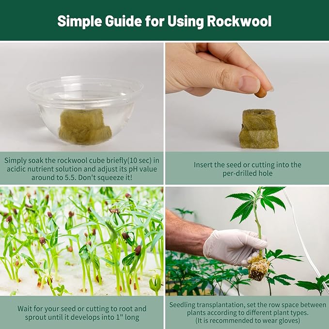 1" Rockwool Cubes for Hydroponics 200 Plugs with 50 Pack 1.5 inch Net Pots Hydroponics Supplies Cups for Rooting, Clone Plants, Starting Seeds, Ideal Rockwool for Hydroponic Growing