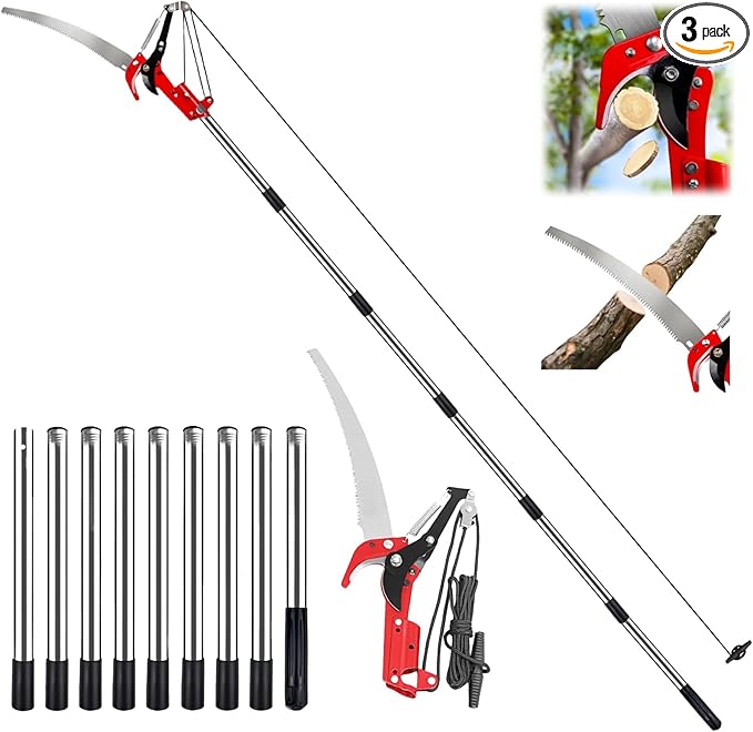 15.7’’ Pole Saws for Tree Trimming - Dual-Pulley Tree Pruner, Tree Trimmers Long Handle Pruner, Manual Pole Saw for Yard & Garden, Gardening Hand Tools