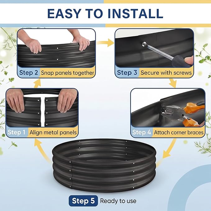 Land Guard Galvanized Raised Garden Bed 2Pcs, Planter Raised Garden Beds Outdoor, Round Clearance Raised Garden Beds for Gardening Vegetables (Gray)