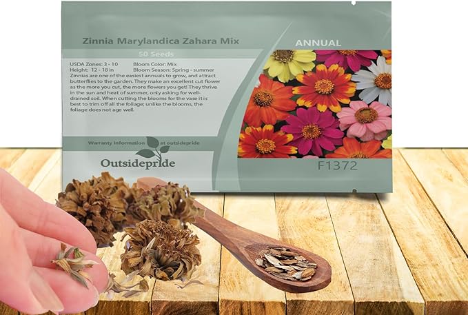 Outsidepride Zahara Mix Zinnia Seeds - 100 Pcs Annual, Heat & Drought Tolerant Flower Seeds for Planting w/Vibrant Blooms for Pollinator Gardens & Floral Arrangements