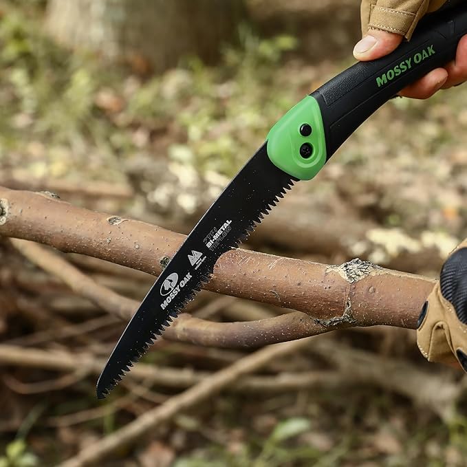 MOSSY OAK Folding Saw - 7 Inch Pruning Handsaw with Pouch, D6A & M2 Bimetal Saw Blade, Hunting Saw Foldable for Deer, Tree, Wood, and Limb Cutting