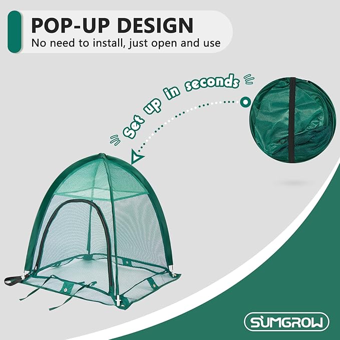 2 Pack Pop up Plant Cover, Garden Netting for Raised Beds, Crop Cage, Blueberry Bush Netting Cover with Metal Spikes Protect Plants Against Birds, Small Animals and Direct Sunlight - 28" x 28" x 30"