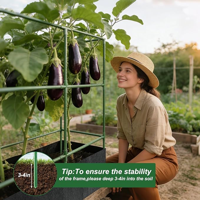 Cucumber Trellis with 46 Gallon Grows Bag, 51x17x65Inch Squar Outdoor Indoor Greenhouse Tomato Cage, Garden Trellis with Plant Support Clips for Climbing Plants Squash, Vegetables, Pumpkin, Pea, Grape