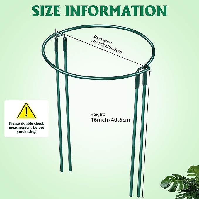 Plant Supports Stakes 6PCS, Half Round Metal Garden Stakes Plant Support For Peony Cages and Supports,Green Plant Support Ring Border for Outdoor Indoor Plants, Hydrangea (10" W x 16" H, 6 PCS)