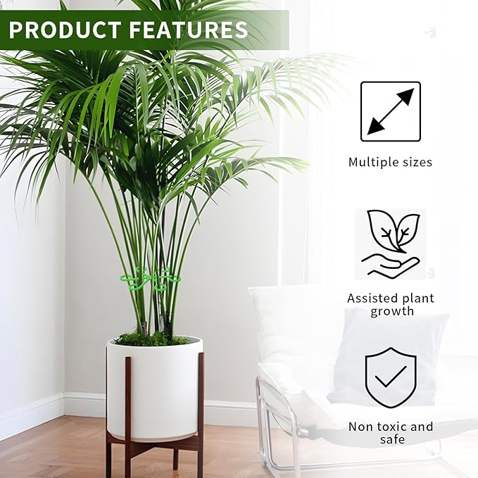 4 Pcs Plant Stem Supports for Indoor Plants, Assorted Sizes Plastic Plant Stabilizer Growth Accessories Plant Stakes Holders for Monstera Potted Climbing Plant (4, Green)