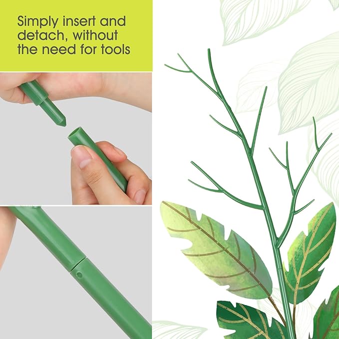 10 Pack Plant Support Stakes for Indoor Plants, 27.56 Inch Twig Plant Sticks with Orchid Clips Twist Ties and Plant Ties for House Potted Plants and Flower, Plastic Branches Support Structures, Green
