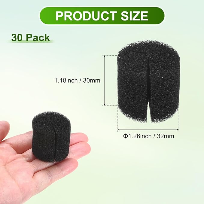 30-Pack Hydroponics Sponges, 1.26 Inch Growing Media Cylindrical Sponges for Planting Gardening Tool/Grow Seedlings/Home Vegetable Flower, Soilless Cultivation Seedling [Black]