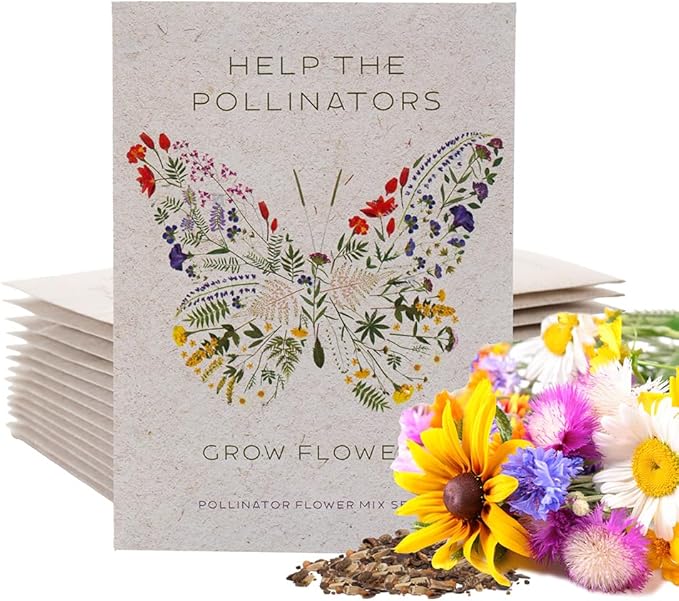 Bentley Seed Co. Help Pollinators Kraft Butterfly - Pollinator Wildflower - Kit - 25 Seed Packs - Perfect Eco-Friendly Gift for Gardeners & Friends - Non GMO Seeds