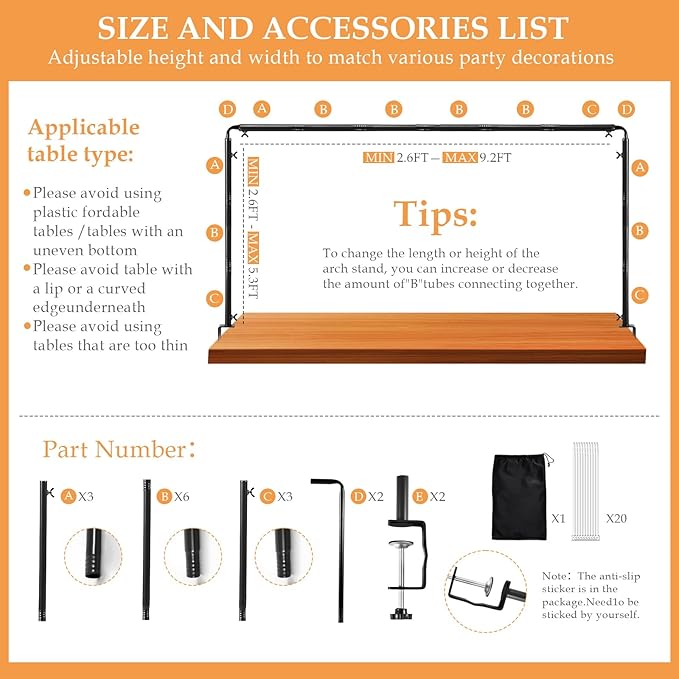 Over The Table Rod Stand with Clamps Adjustable 31"-110'' Length 31"-64" Height Table Balloon Arch Stand with Storage Bag Metal Decorating Rod for Table Hanging