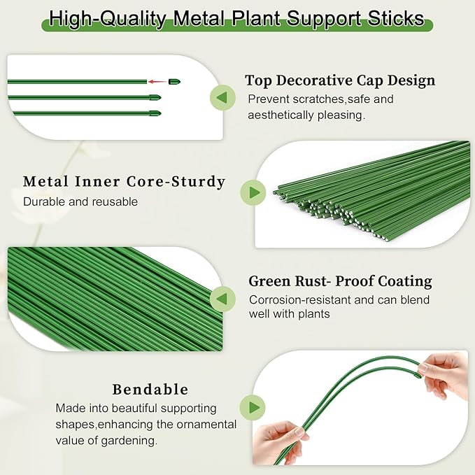 15Pcs Orchid Stakes,SupKing 17.7 Inch Plant Support Sticks Invisible Bendable Green Pole Rods for Small Indoor Outdoor Potted Plants Comes 20Pcs Ties
