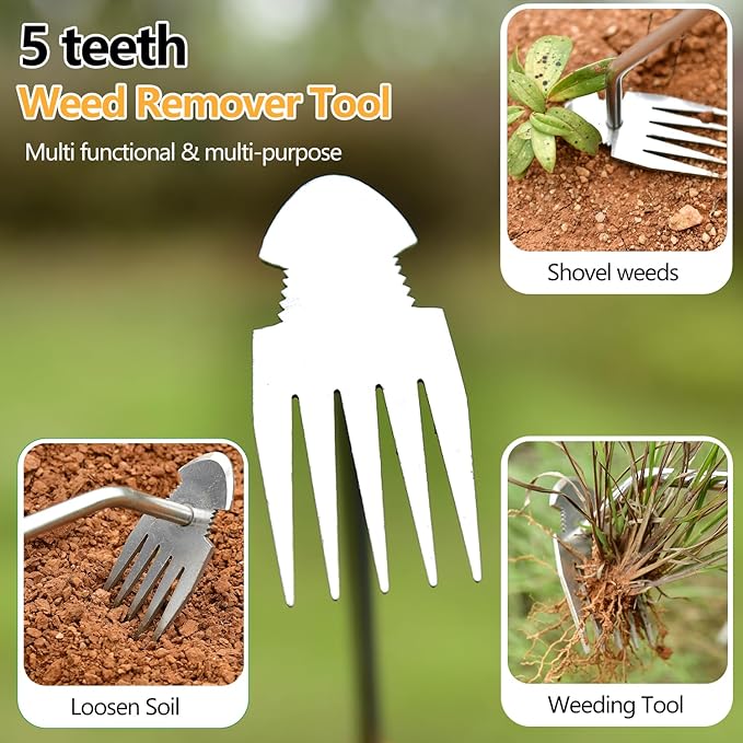 3 Pack Manual Weed Puller Tool, New Garden Stainless Steel Weeder Tool Hand Weeder Tool,Multi-Purpose Weed Remover Tool Weeding Tools for Gardening(Rubber Handle)