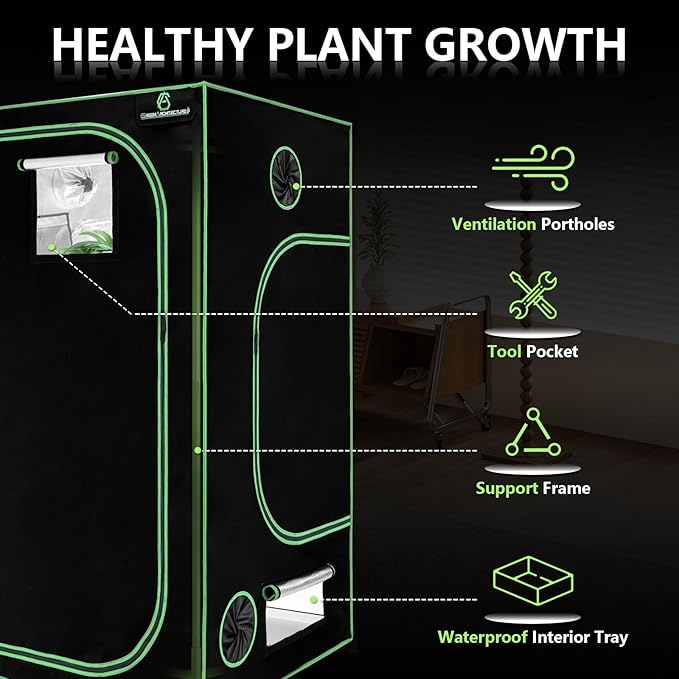 GA Grow Tent 24x24x48 Reflective Mylar Hydroponic Grow Tent with Observation Window and Waterproof Floor Tray for Indoor Plant Growing 2x2 (24x24x48)