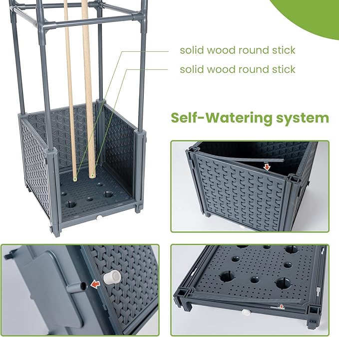 GREEN MOUNT Raised Garden Bed Planter Boxes with Trellis for Climbing Vegetables Plants Tomato Cage