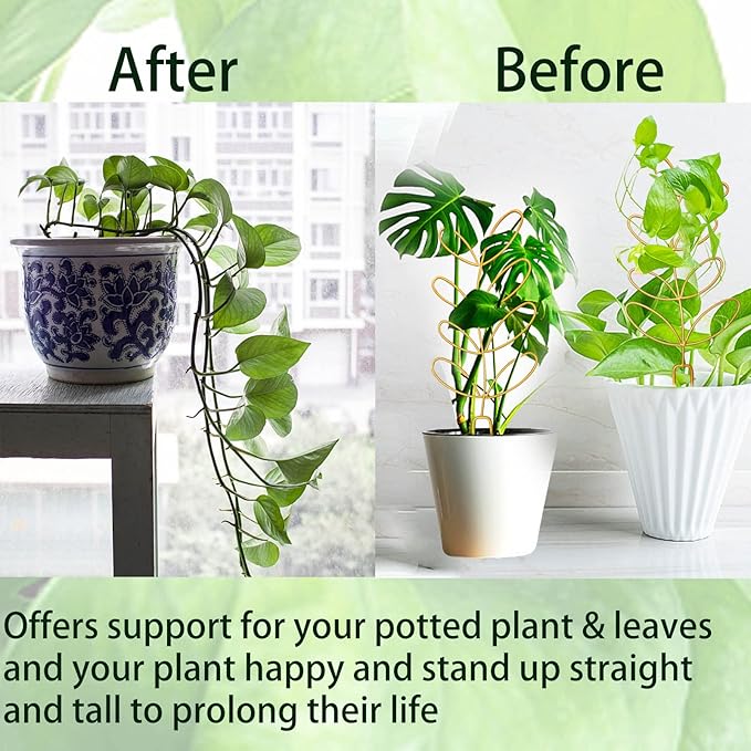 4 Pcs Small Metal Trellis for Potted Plants, Indoor Plants Trellis for Climbing, Mini Plant Trellis Support Stake House Plant Trellis for Garden Potted, Hoya, Pothos, Flower, Monstera (Gold)