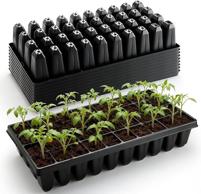 RooTrimmer 10 Pack 40 Cell Seed Starter Trays - Extra Deep 3.9" Plastic Nursery Trays, 20" x 10"，Fits Standard 1020 Flats, for Planting Seedlings, Propagation, Seed Germination and 1020 Flats Inserts