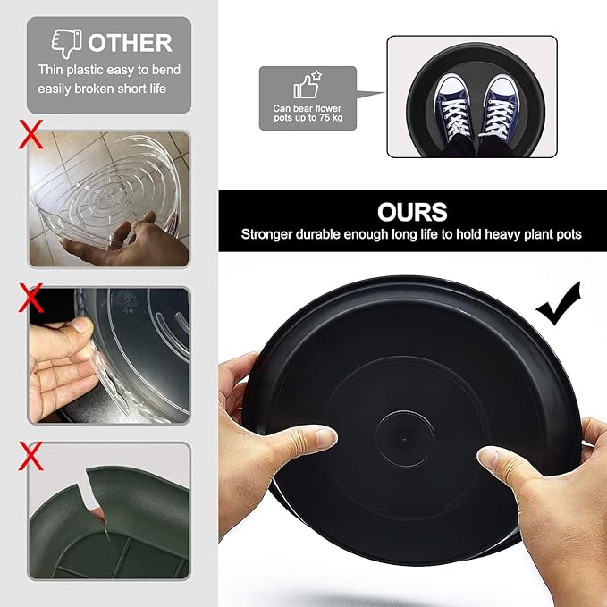 TITE 3 Pack Plant Saucer Heavy Duty Sturdy Drip Trays for Indoor and Outdoor (12 Inch, Black)