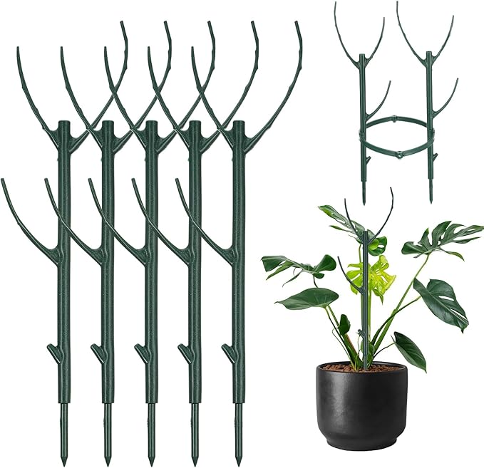 5 Pcs Stackable Plant Support Stakes, Stem Holder Structures Frame & Plant Cage Support Indoor & Outdoor Houseplant Stem Support Rings Strong Trellis Alternative for Climbing & Potted Plants
