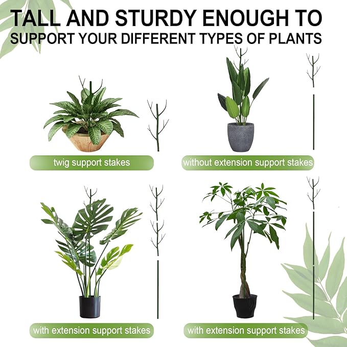 Plant Support Stakes for Indoor Plants,Trellis for House Potted Plants Flower,Monstera Support Sticks with Orchid Clips,Twist Ties(2 Pack Dark Green)