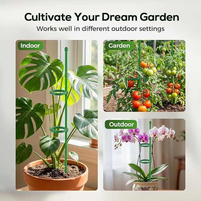 Plant Stakes Set, 2026 New Plant Support Stakes with Clips, Adjustable Plant Support Structures for Indoor Outdoor, Plant Holder Sticks for Stabilizer Tall Potted Plants, Monstera,Orchids (5, 17.7in)