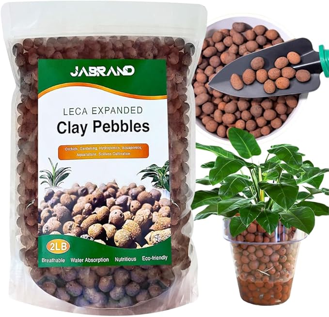 Jabrand 2LB LECA Clay Pebbles for Plants, Organic Expanded Clay Pebbles 4mm-16mm Hydroponics Supplies Aquaponics Orchid for Indoor Outdoor Garden Plants