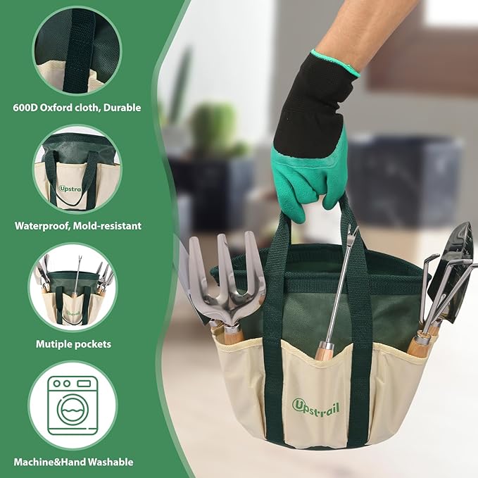 Gardening Hand Tools with Durable Garden Tools Bag and Rust-Proof Stainless Steel Garden Tools Set,7pcs Gardening Gifts for Women and Gardeners
