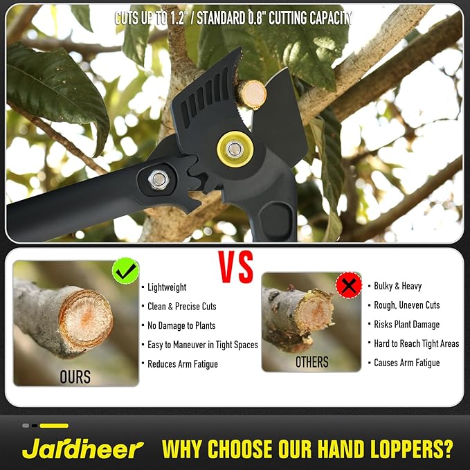 Jardineer 16.5" Garden Loppers for Tree Trimming with Gear Assist, Lightweight Hand Loppers with Steel Blade and Anti-Slip Handles, Cuts up to 1.25" Branches, Garden Shears for Seniors, Women, Men