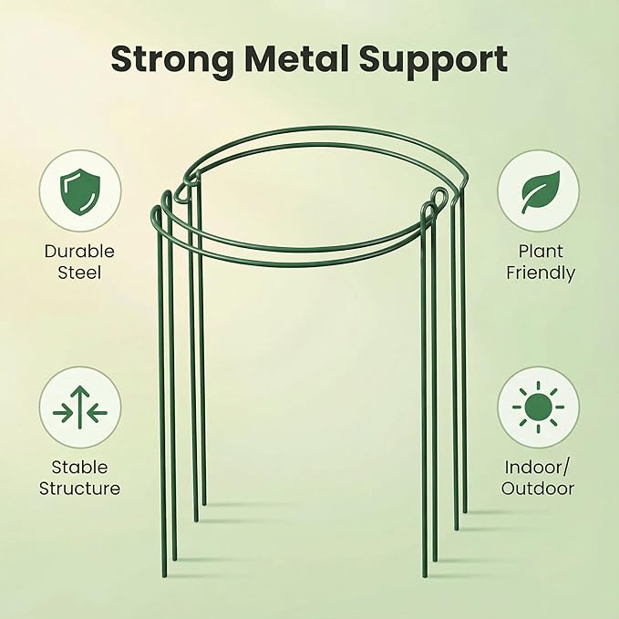 TUKIU 6 Pack 13 Inch Plant Stakes, Metal Peony Cages and Supports, Garden Stakes Plant Support Cage, Plant Support Ring Border for Peony Tomato,Hydrangea,Flower Indoor Outdoor (7.8" W x 13" H)